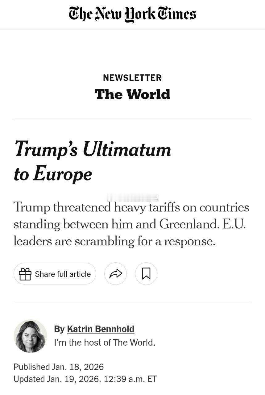 欧洲被迫做出艰难抉择，乌克兰还是格陵兰。据《纽约时报》报道，唐纳德·川普就格陵兰