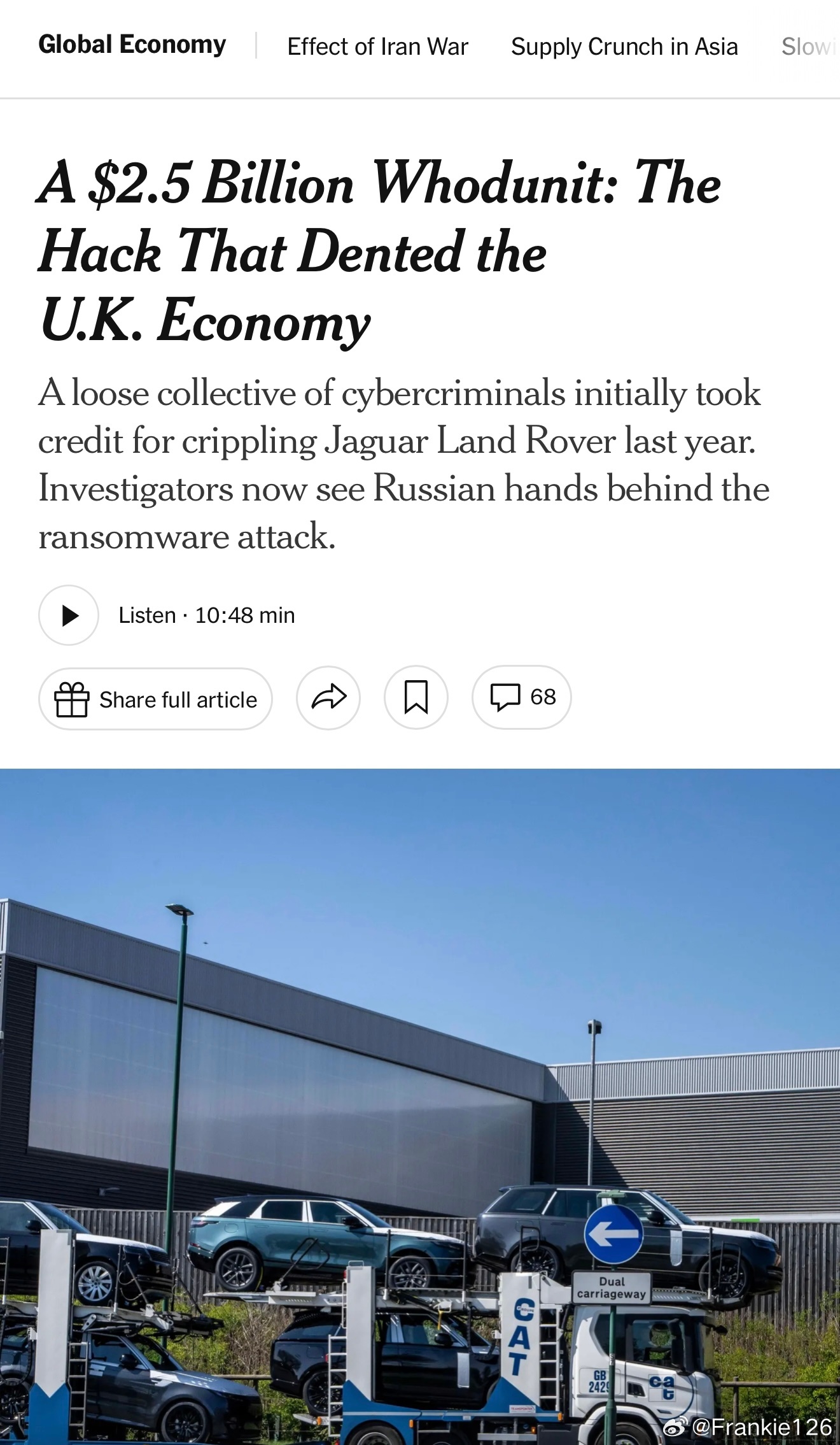 據The New York Times《紐約時報》報導，俄羅斯駭客被指涉及英國史