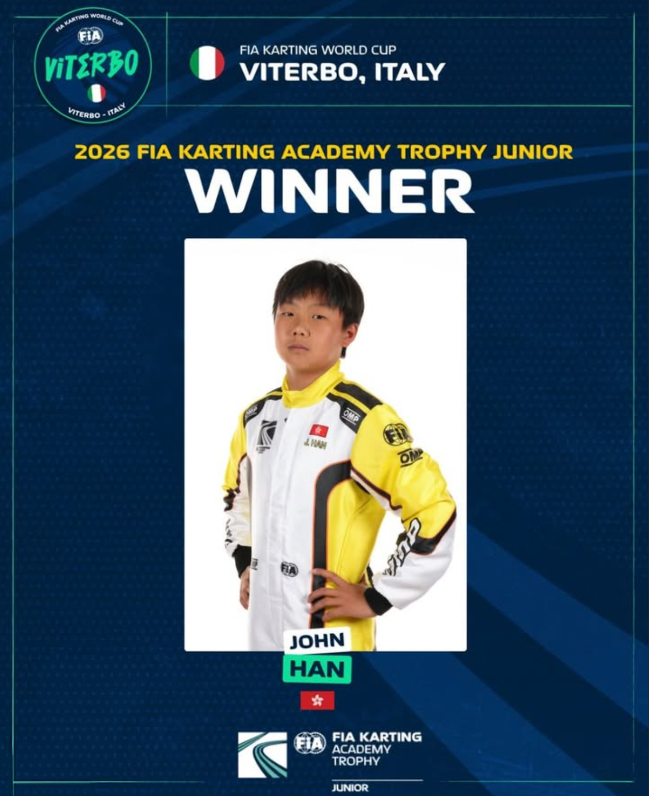 F12026年F1赛季韩兆恩加冕 FIA 卡丁车学院奖杯青少年组年度总冠军！当地
