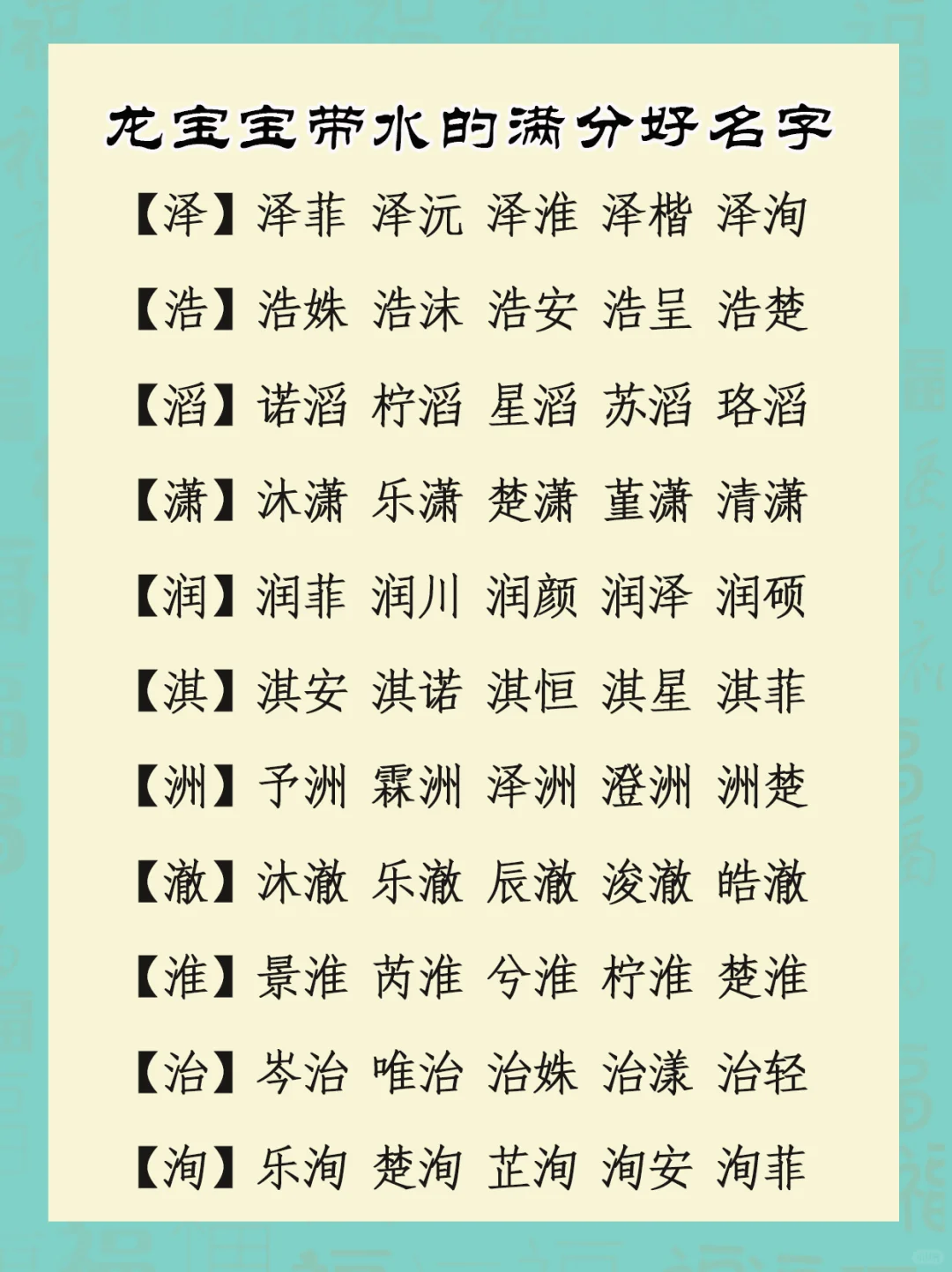 龙宝宝带水的满分好名字