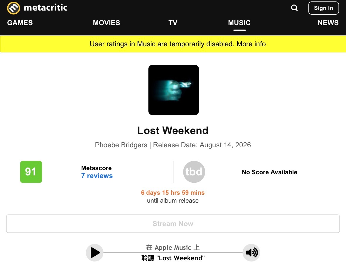 【乐评速递】Phoebe Bridgers 第三张个人专辑『Lost Weeke