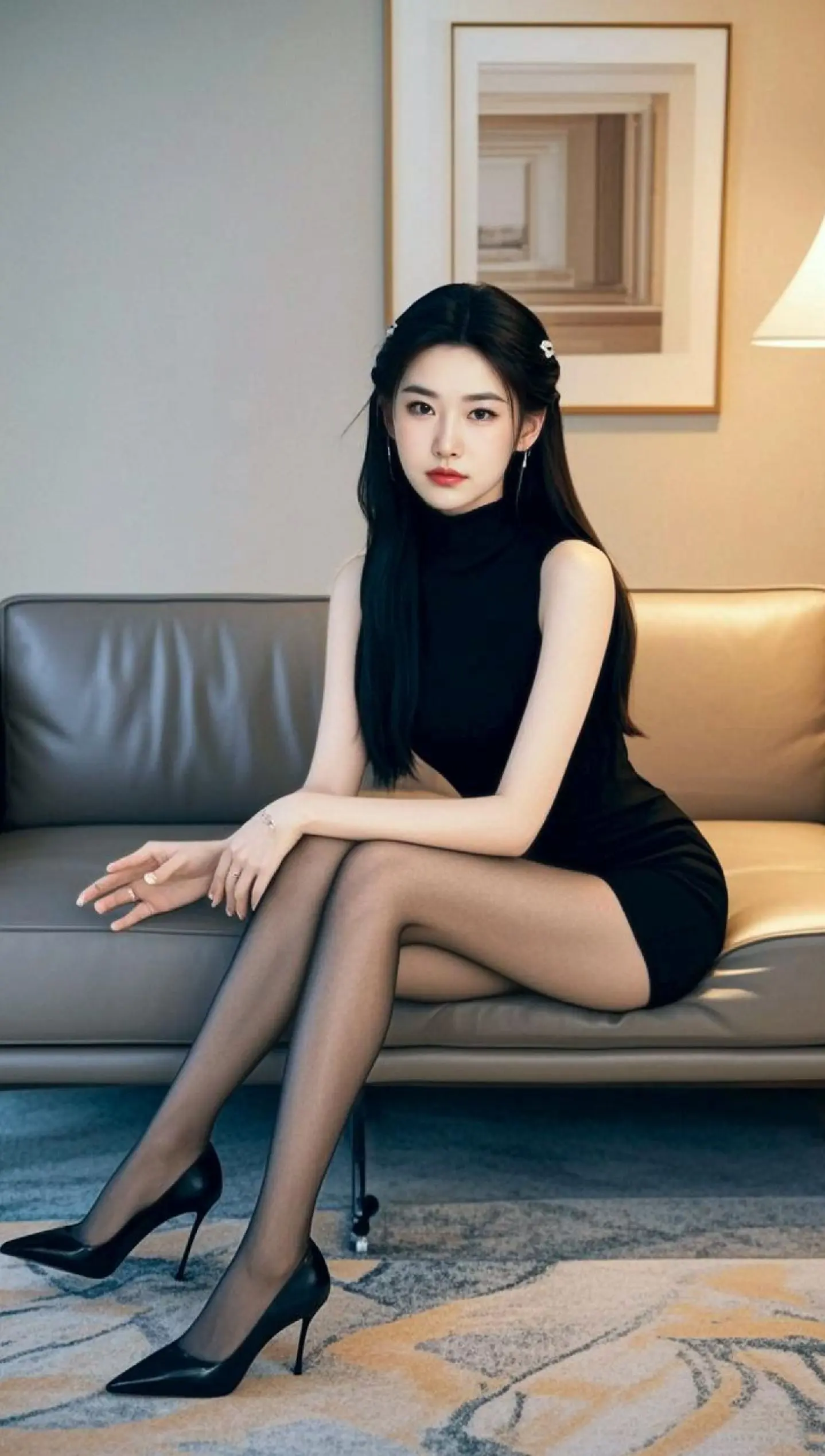 AI黑裙沙发写真 ai创作