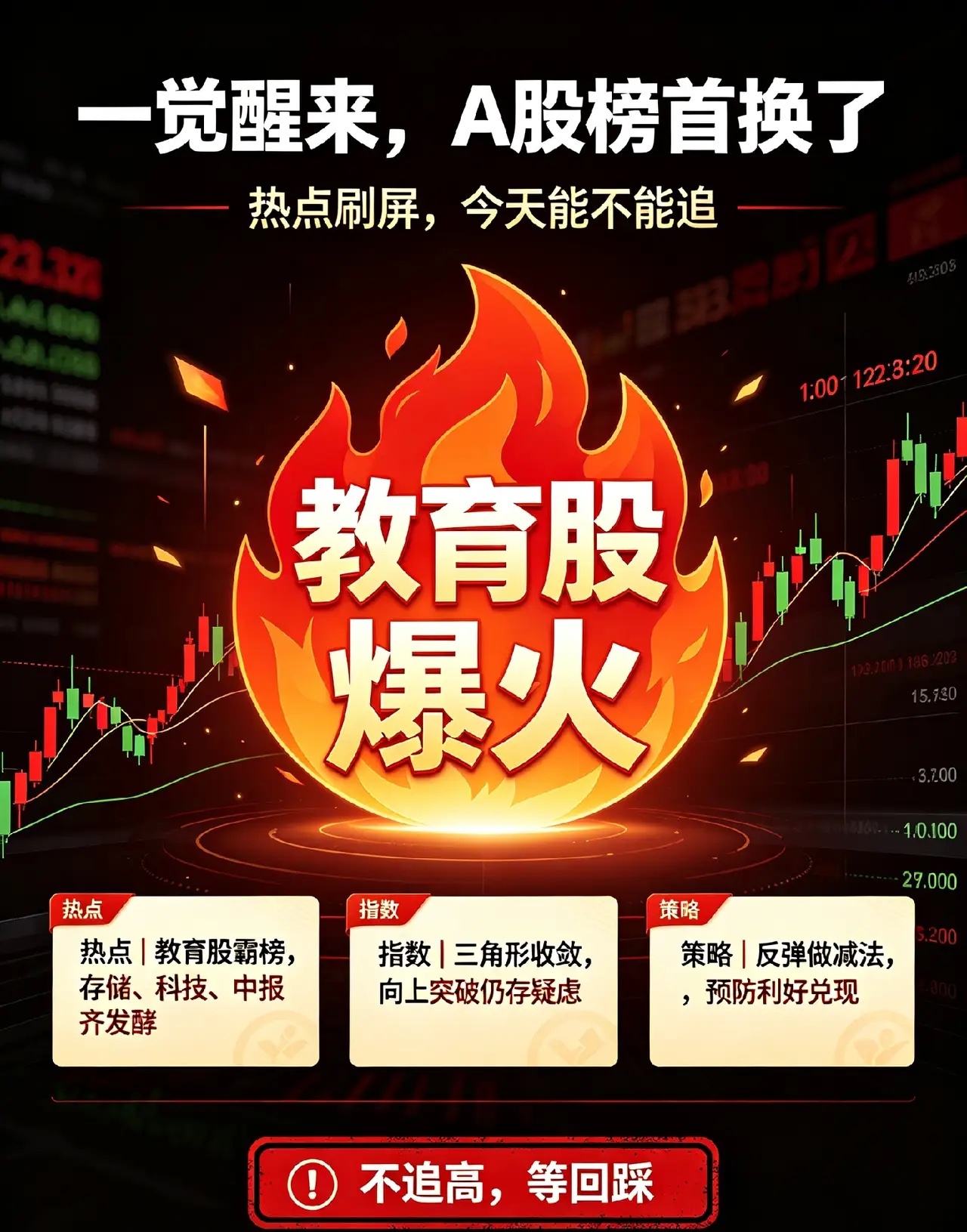 一觉醒来，教育股人气榜首，今天A股即将发生的一幕！一、热点消息①韩媒：长鑫存储加