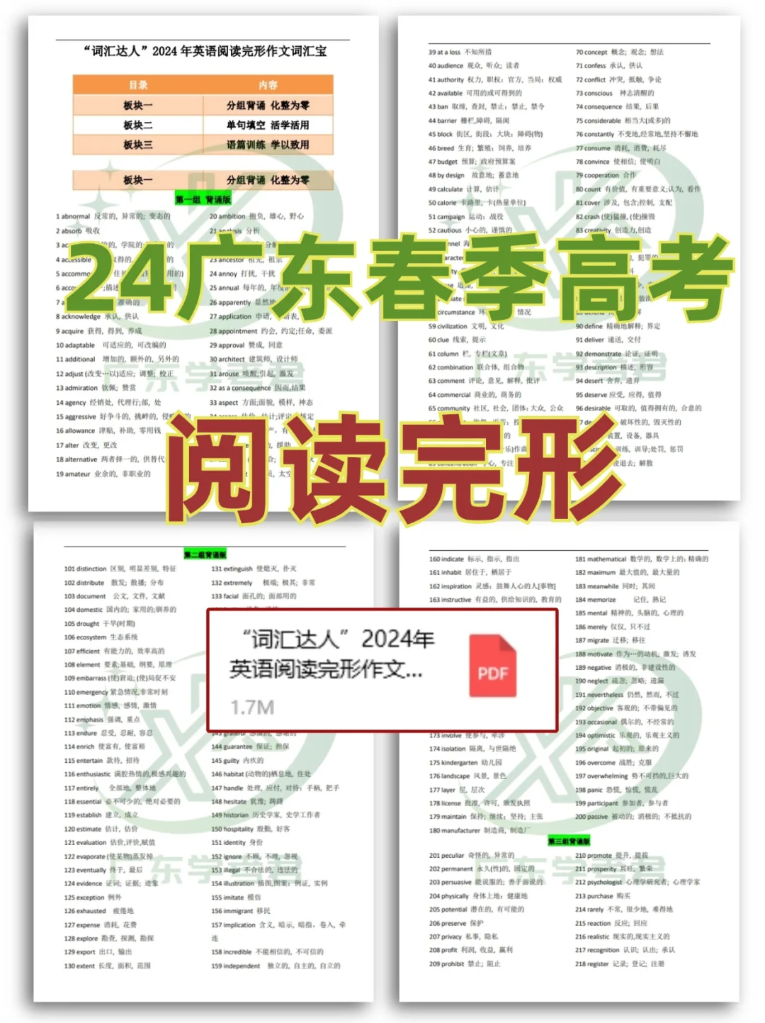 🔥25广东学考|阅读完型必背词汇