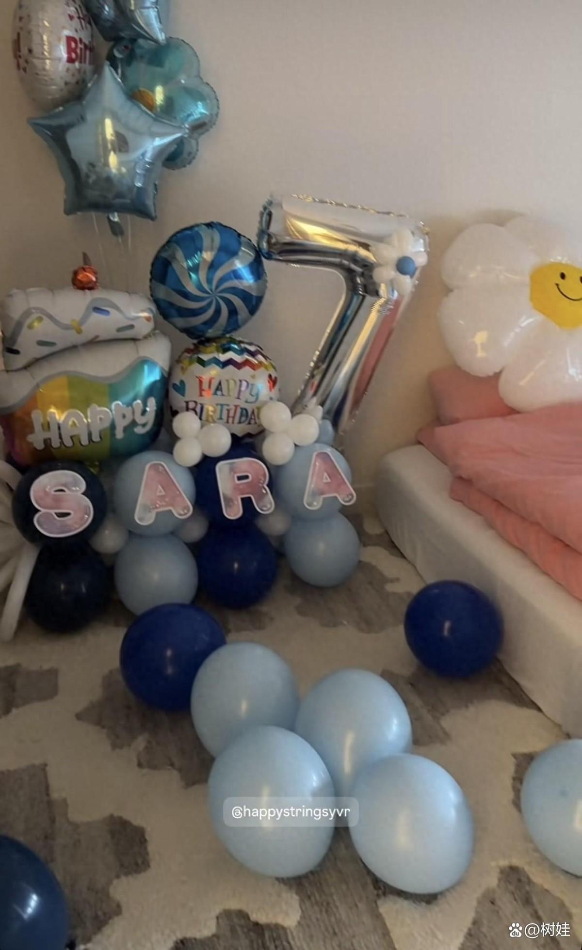 谢婷婷给女儿过7岁生日，请了加拿大的团队。
礼物是一个没有床的房间。灰白地毯，粉