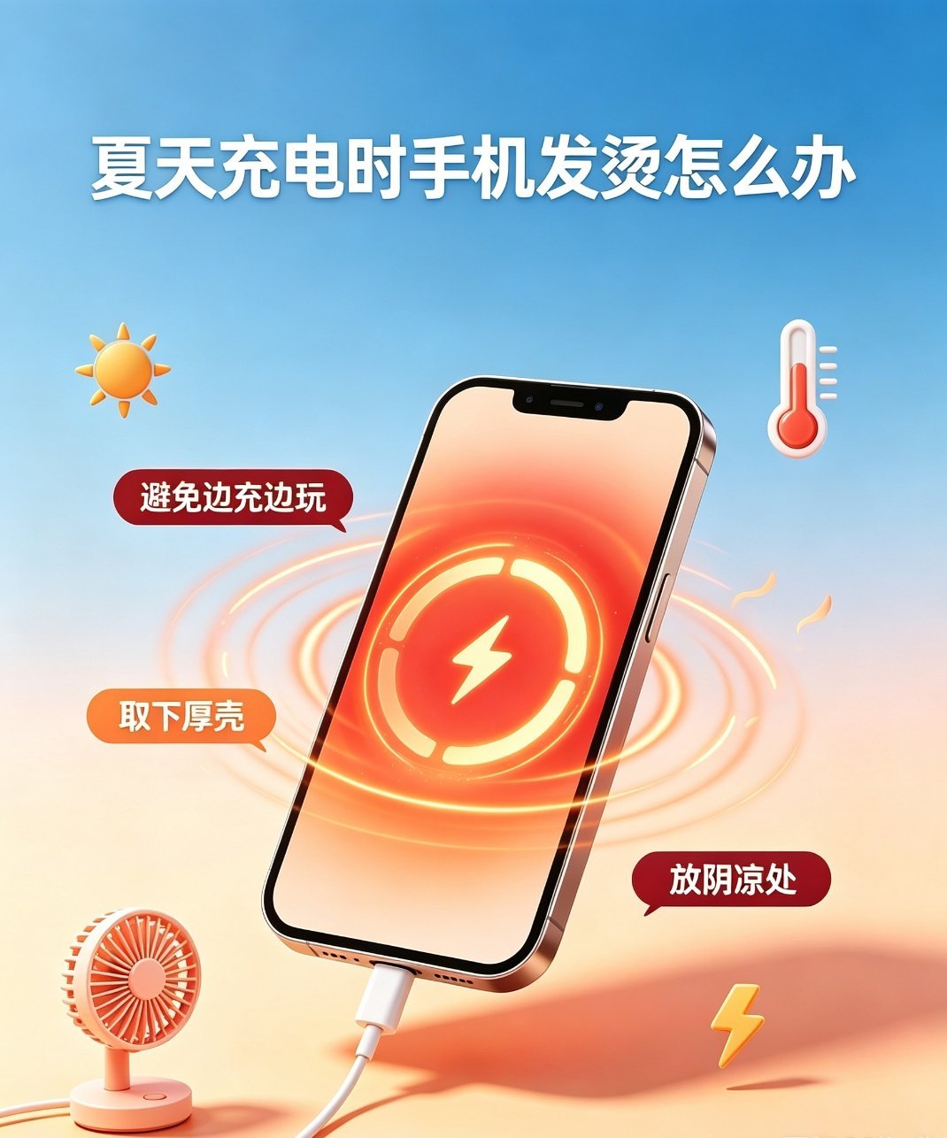 夏天充电时手机发烫怎么办？我觉得要想手机不发烫，要做到以下几点：①充电时不要边充