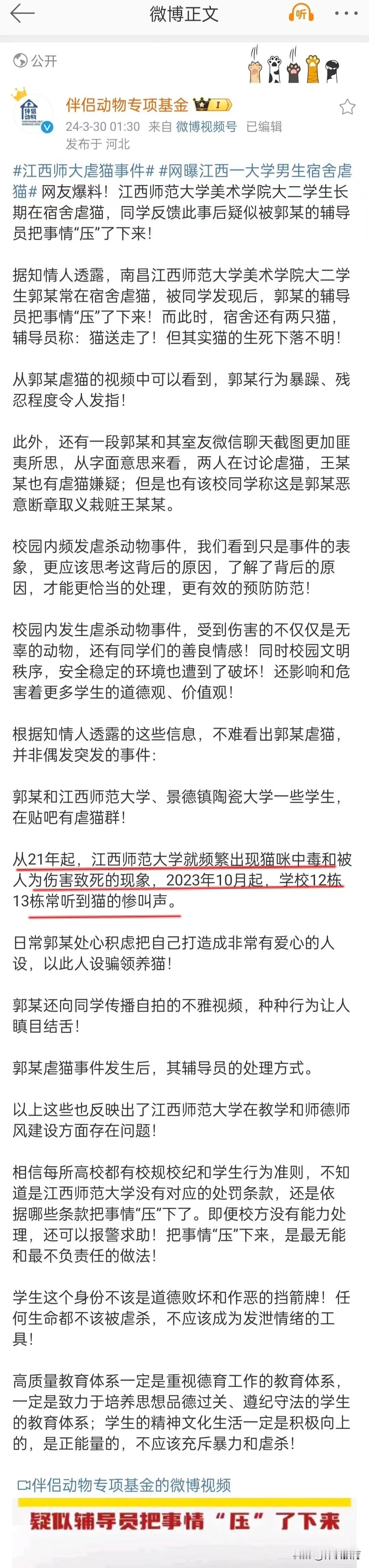江西师范大学“虐猫”事件处理结果如何？被虐小猫“解救”出来了吗？[what]

