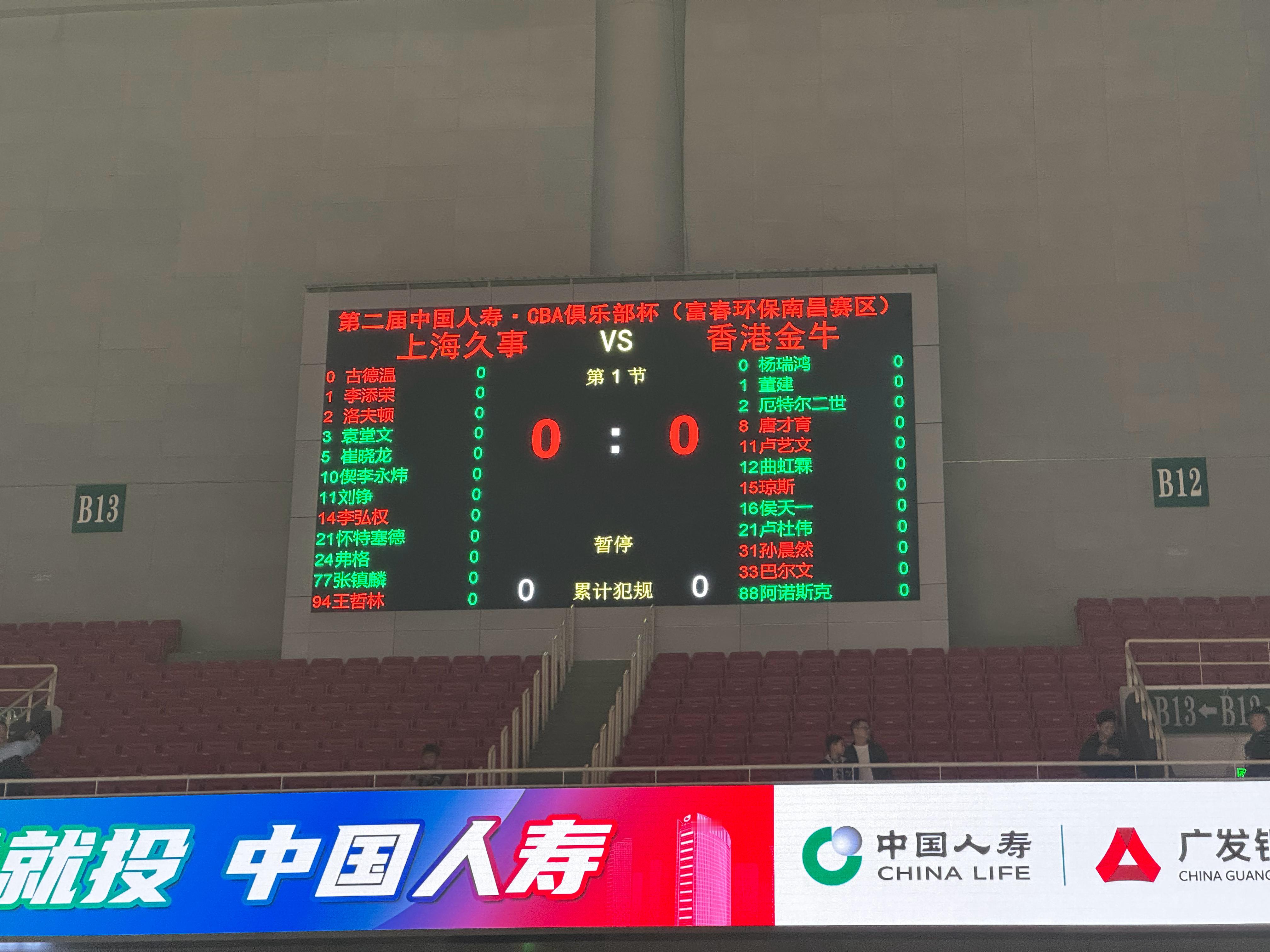 古德温、李添荣、李弘权、洛夫顿和王哲林首发，张镇麟替补待命。上海久事大鲨鱼cba