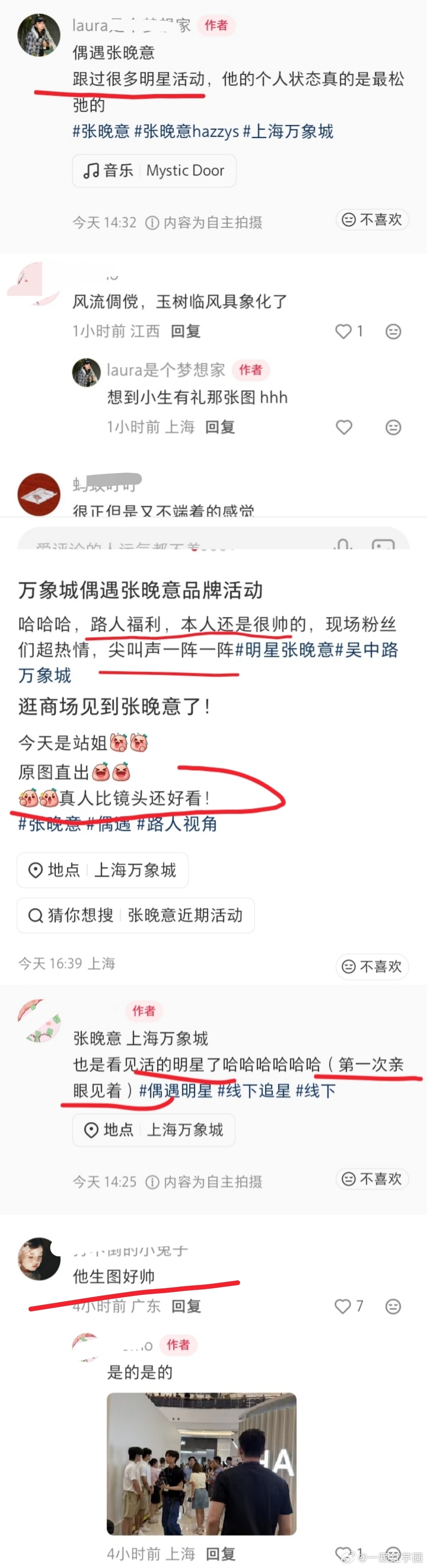 张晚意上海商场哈吉斯hazzys品牌活动路透。路人说张晚意脸很小非常好看、人很瘦