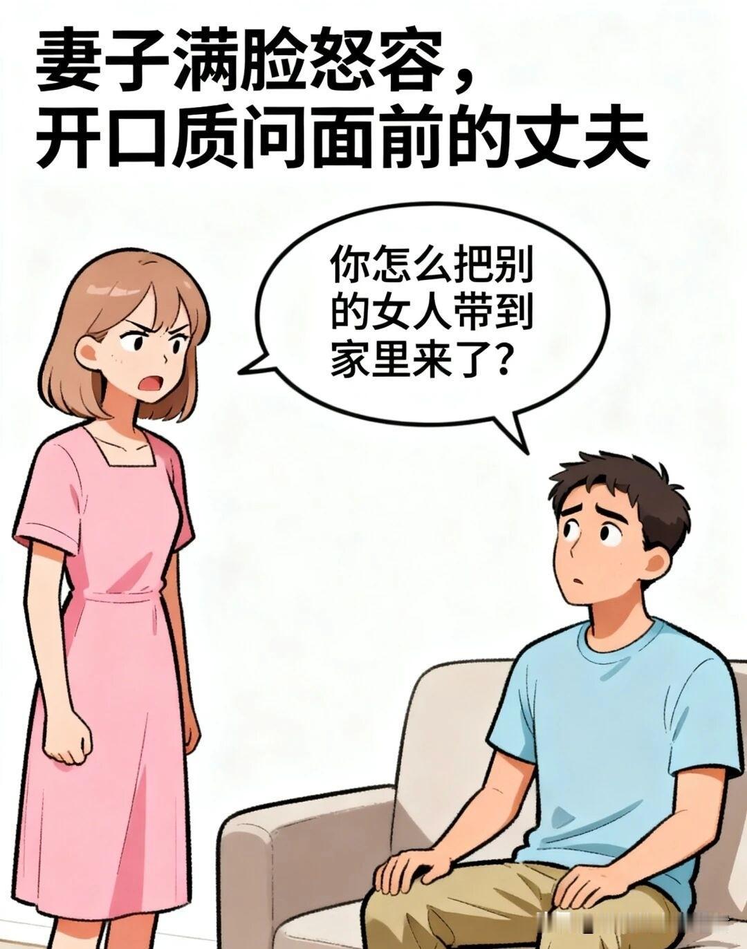 趣味漫画：妻子问：你怎么把别的女人带到家里来了？丈夫答：我谁也没带啊！妻子说：我