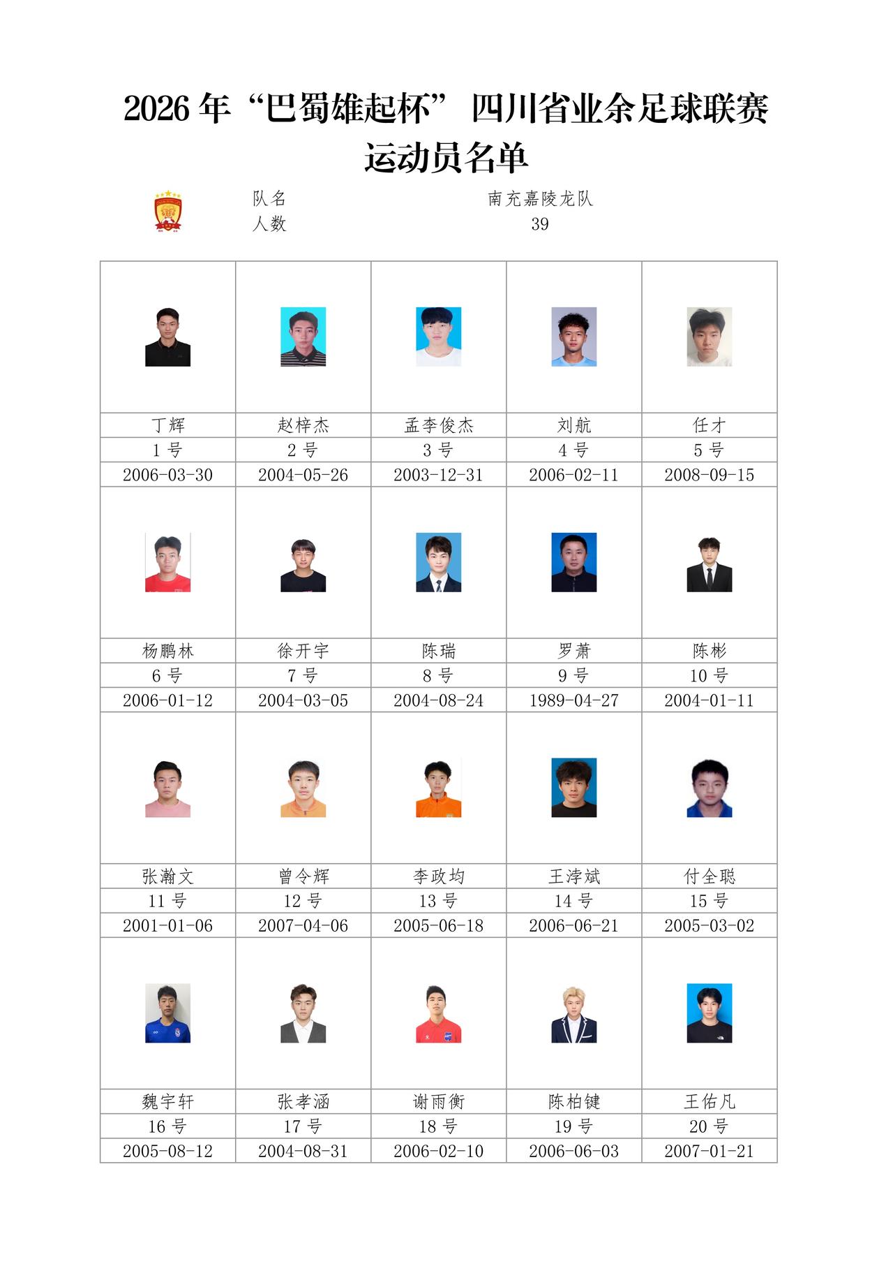 ［官宣！南充出征省赛两支足球队完整名单出炉］

9月2月，南充出征省赛两支足球队