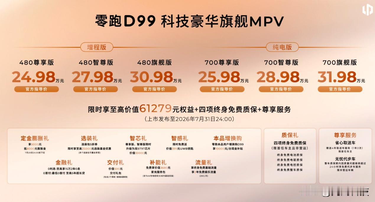 30万级价格，百万级体验！零跑D99上市，这价格稳了？
 
近日，零跑D平台首款