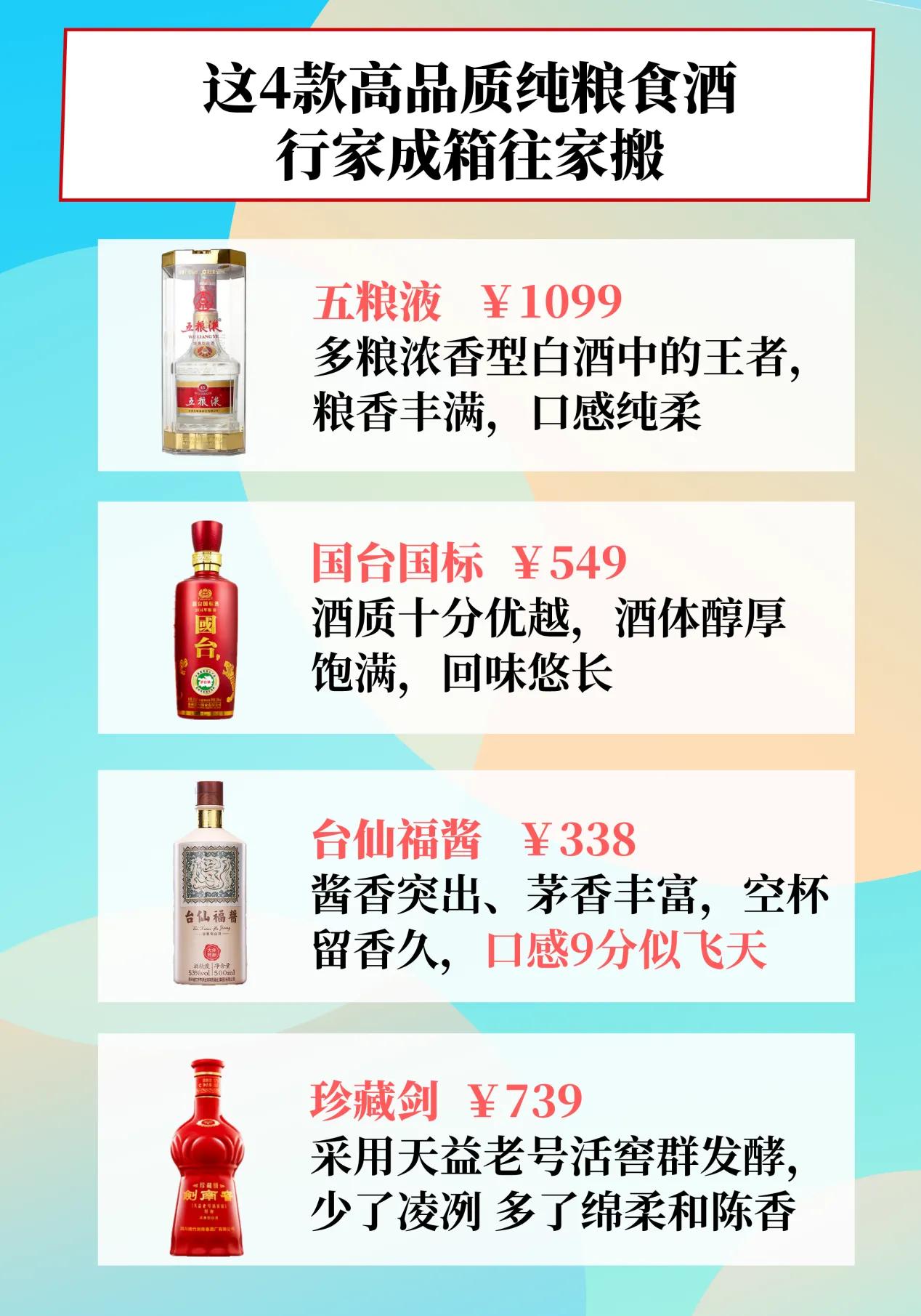 建议广大中年男人：存钱不如存酒，这4款高品质纯粮食酒，行家成箱往家搬

1.五粮