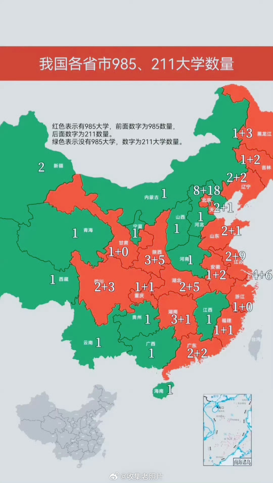 各省市985、211大学的数量分布图。 