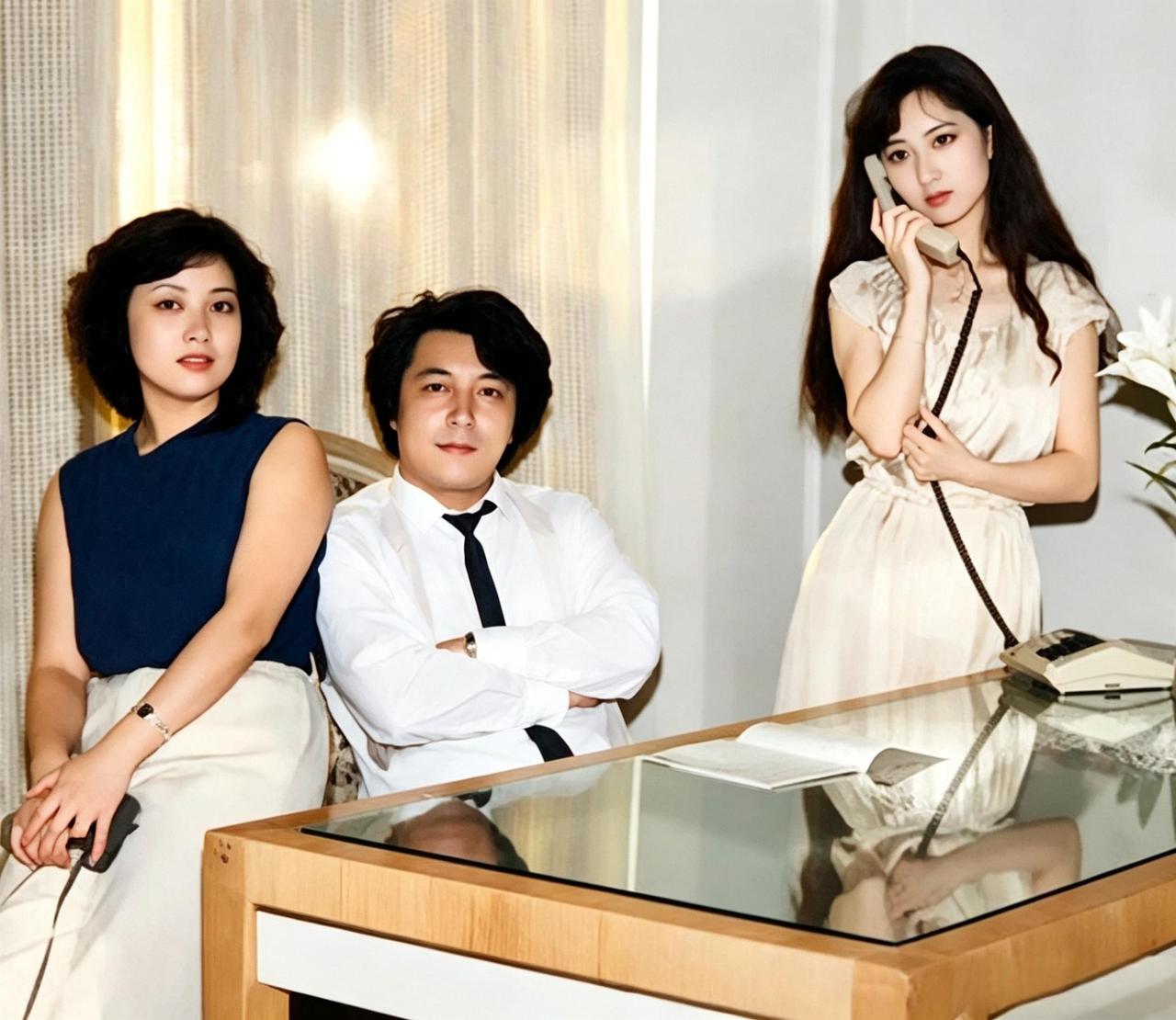 这是红楼梦编剧周岭与饰演林黛玉的陈晓旭、饰演王熙凤的邓婕。周岭是三位编剧中最年轻