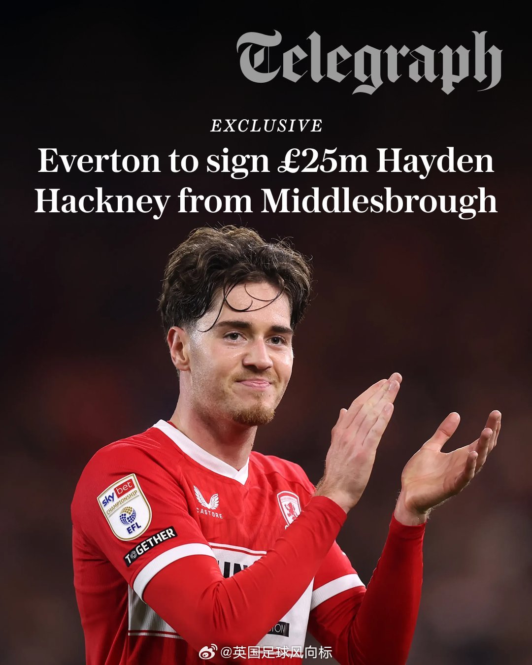 【埃弗顿2500万签下英冠MVP】《电讯报》John Percy消息：埃弗顿接近
