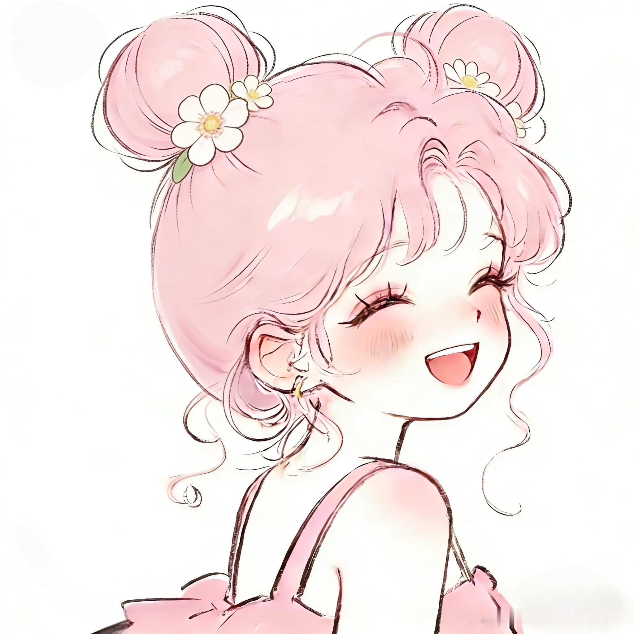 粉发与小花，把春日温柔藏进头像里🌷软乎乎的粉色少女，头顶缀满鲜花，清新又治愈。