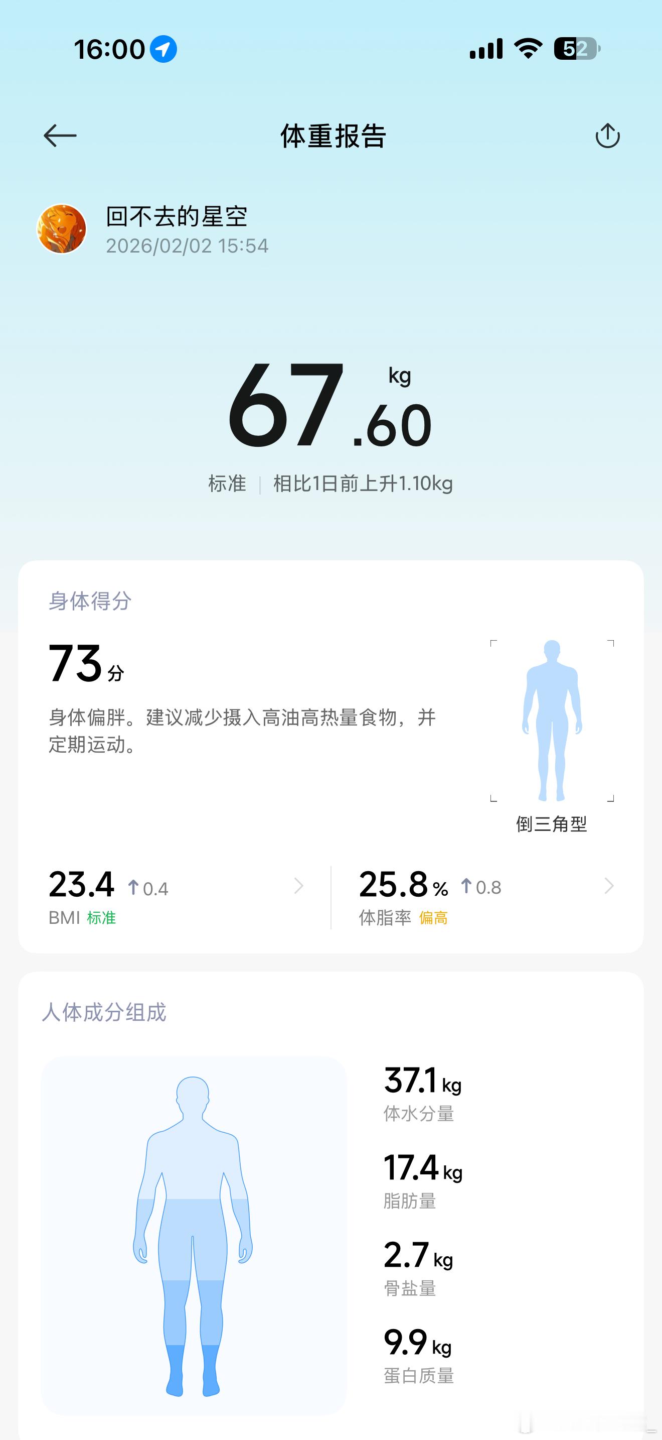 老婆要我减肥，昨天吃晚饭前称了体重，晚上放纵了一下，今天开始锻炼，锻炼完一称，天