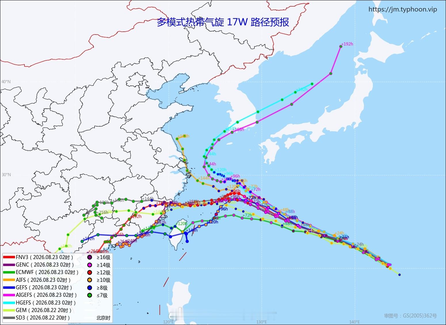 台风沙德尔 主流预报变化不大，台风到琉球群岛附近时，开始向偏西/西南折，趋向台湾