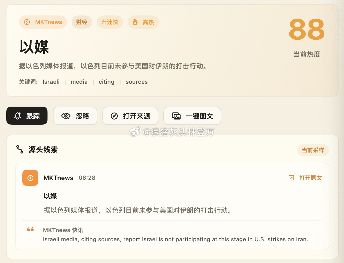 以色列媒体说，他们没有参与美国对伊朗的打击行动 