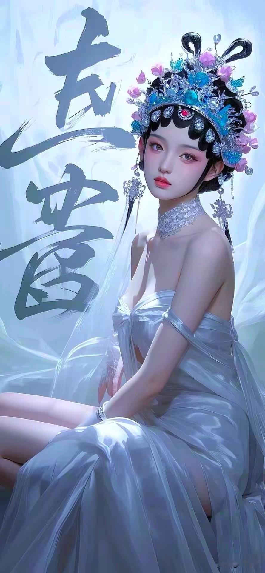 晒图笔记大赛鬓边珠翠绾起梨园风月，丹朱眉眼晕染千年戏韵。水墨笔墨，铺陈意境，白牡