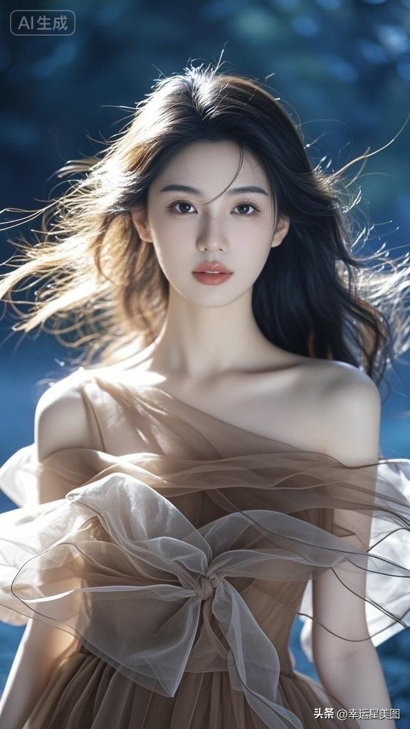 优雅女神，柔美发丝，复古棕裙，气质迷人