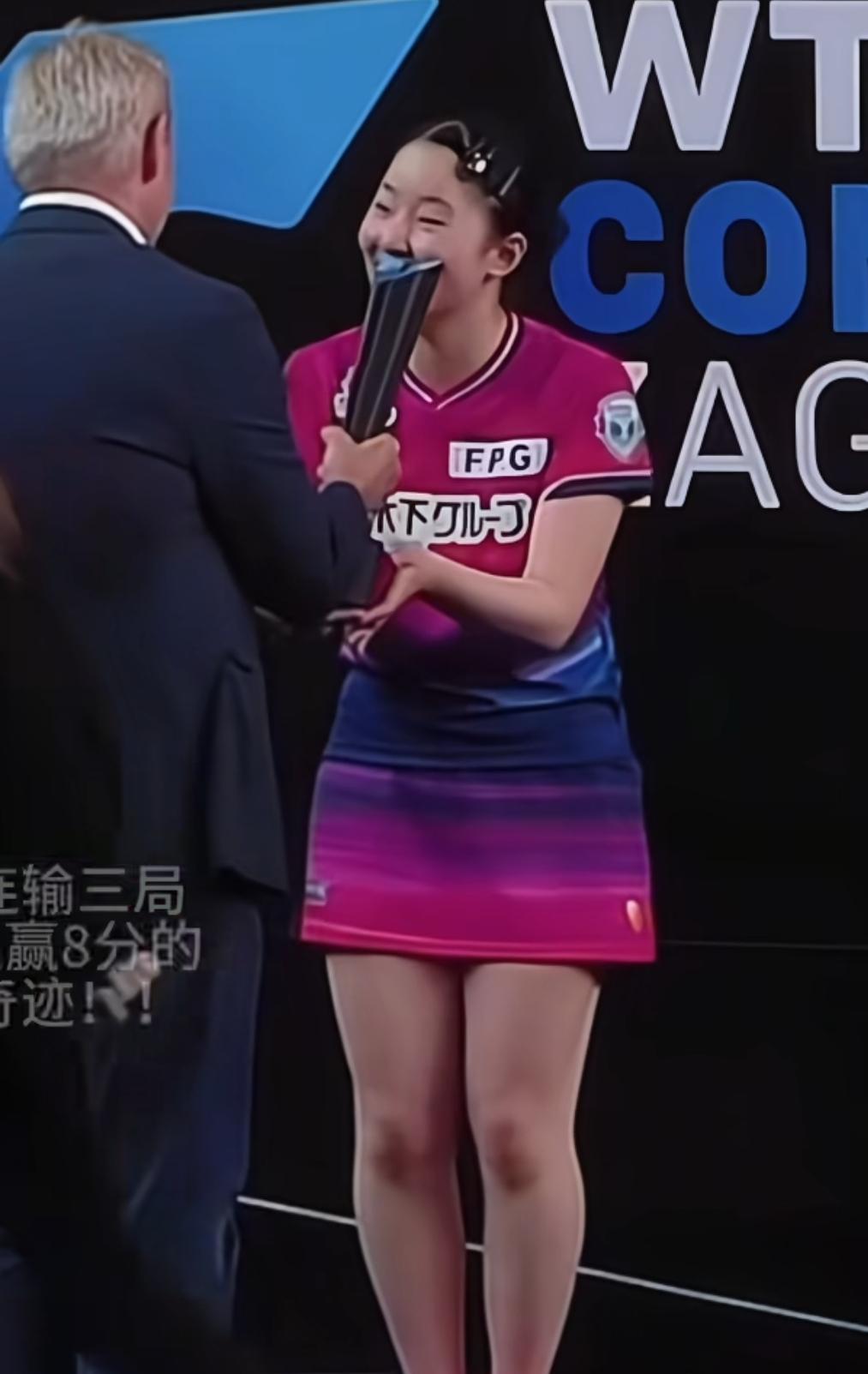 张本美和人长的还不错，就是裙子太丑，目前除了陈梦外，已经战胜了所有世界乒坛现役名