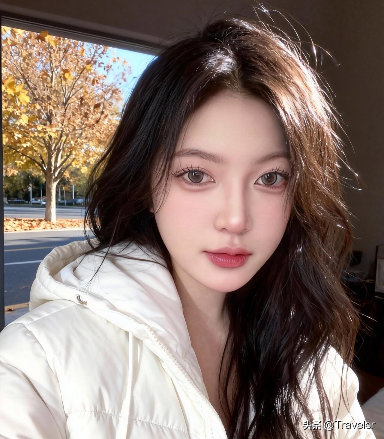 秋日暖阳下的少女，温柔如水，岁月静好。