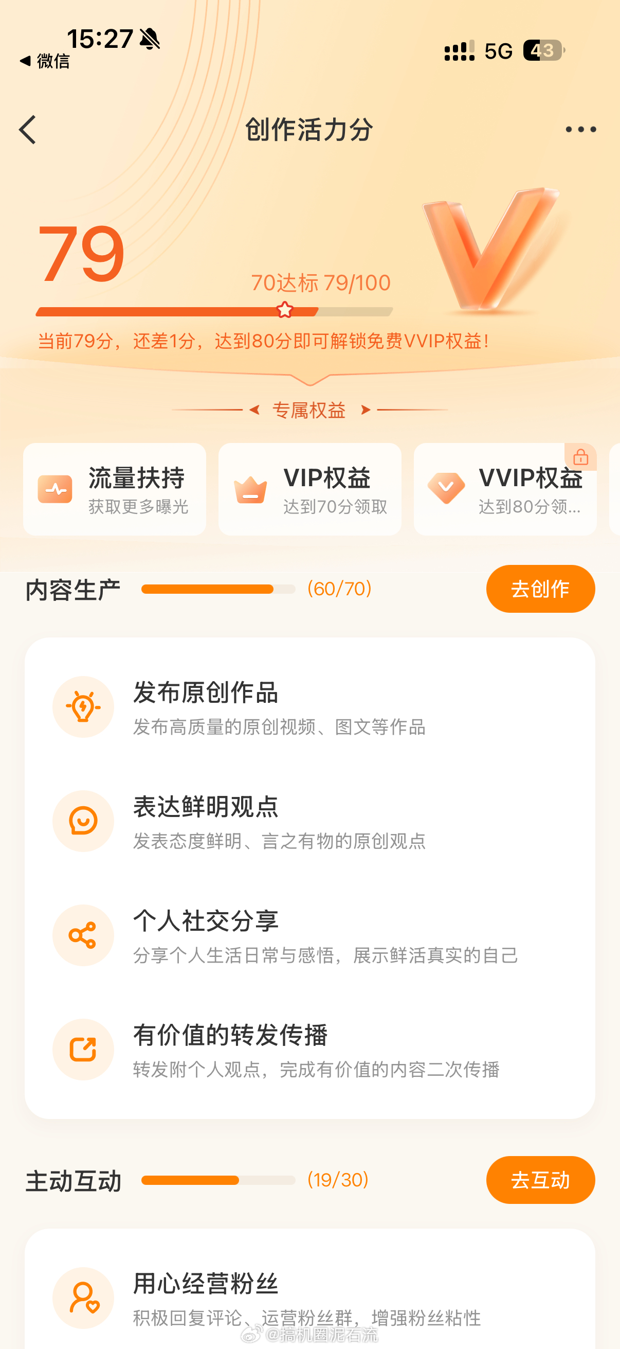 微博是真懂拿捏博主，给你太低你会放弃，卡你1分让你难受，坚持也不是，不坚持也不是