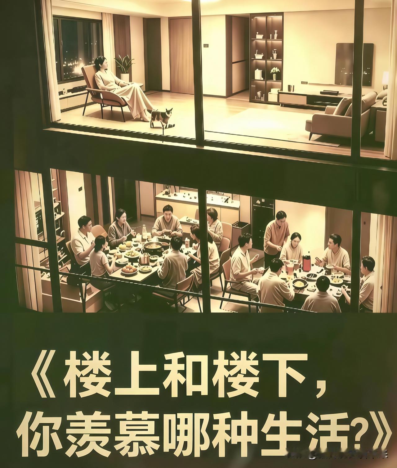 有网友问:

这楼上和楼下两种截然不同的生活，你到底喜欢哪种呢？

我估计很多9