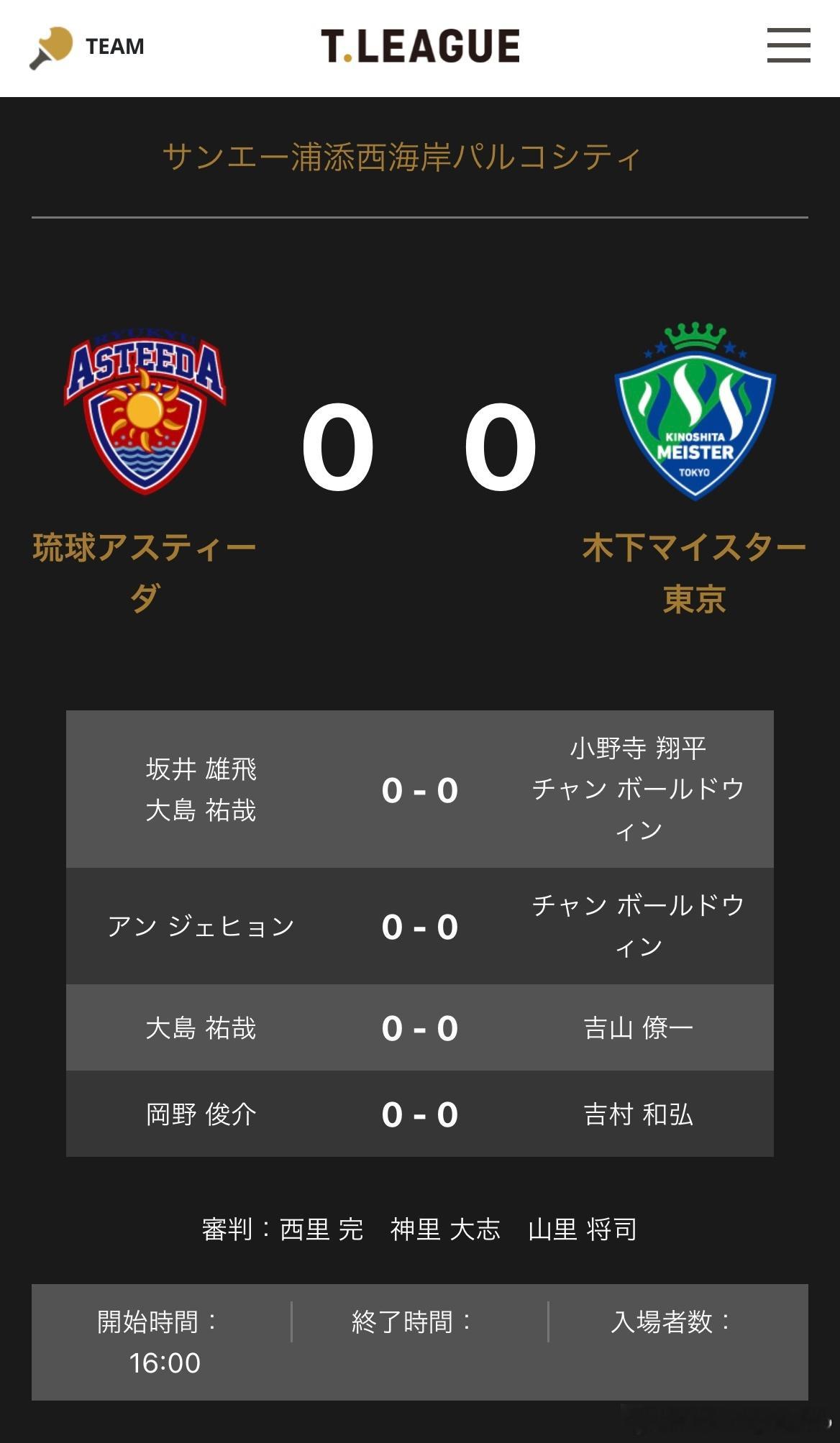 T联赛 8.30  琉球🆚木下东京 对阵表坂井雄飞/大岛祐哉🆚小野寺翔平/陈