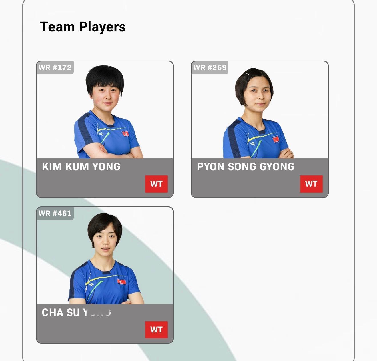 2026伦敦世乒赛朝鲜队报名男队:李正植 咸有成 于太勇女队:金琴英 边松景 车