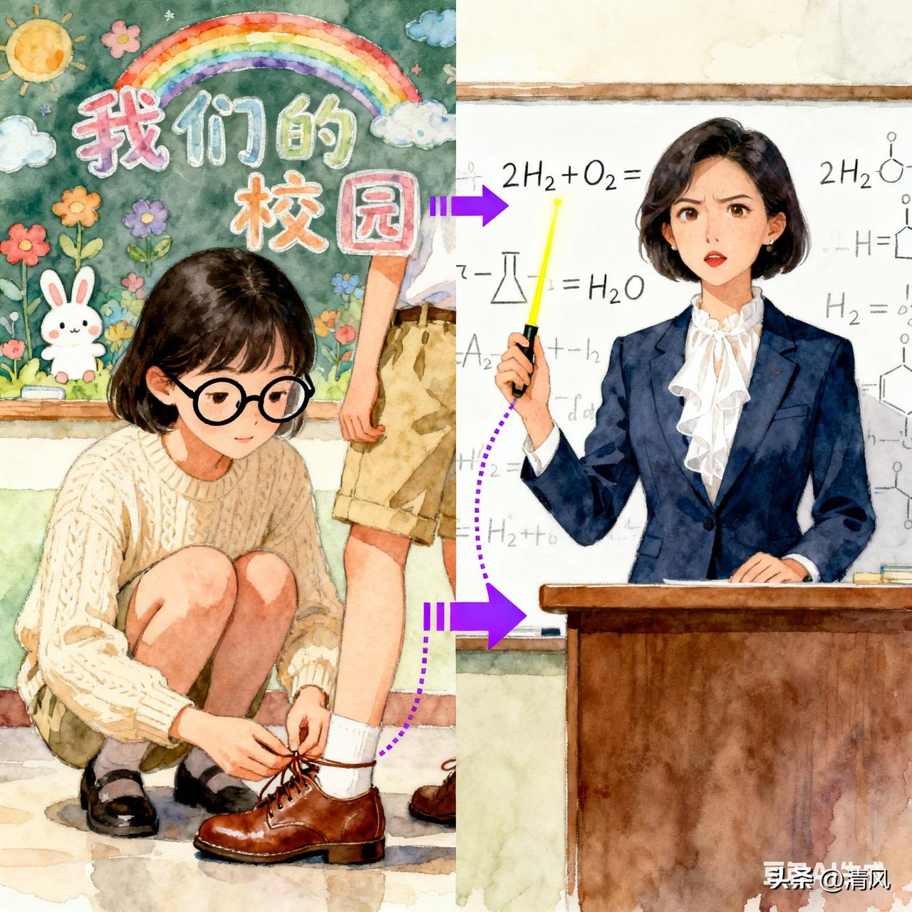 小学老师得哄着、看着孩子写作业，连坐姿都要盯着；

高中老师要讲透知识点，一道题