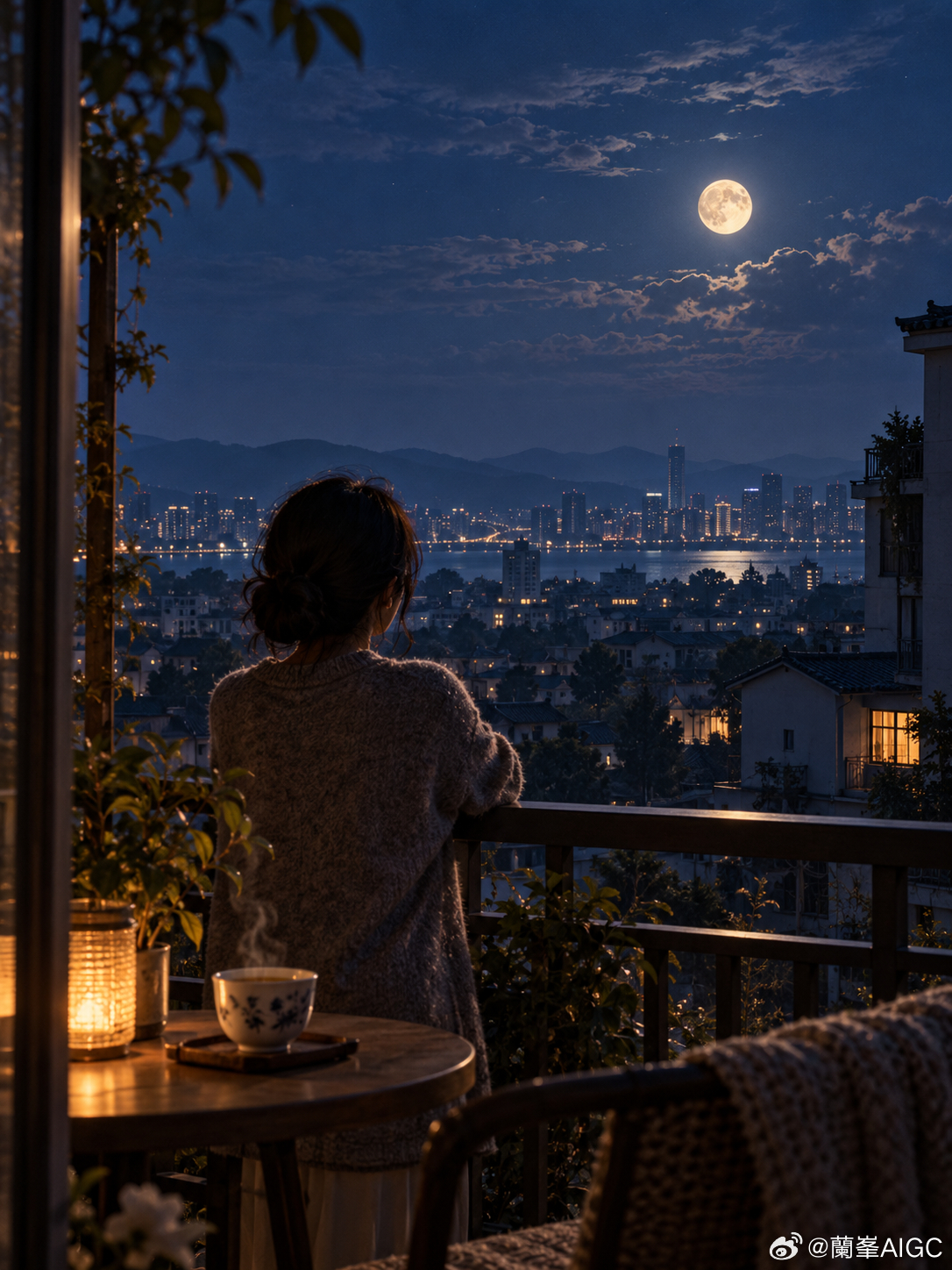 月亮想给今晚留一个没有任务的镜头。没有消息提示，没有倒计时。只有窗外的月亮、远处