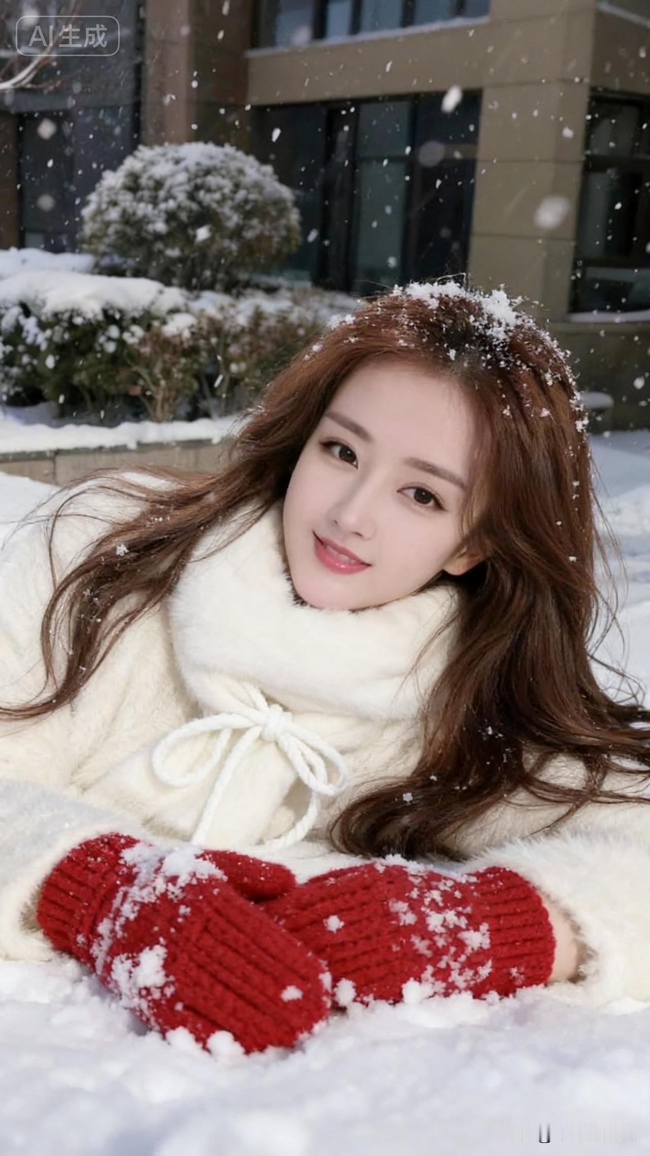 冬日暖阳下，雪地里的甜美笑容😊