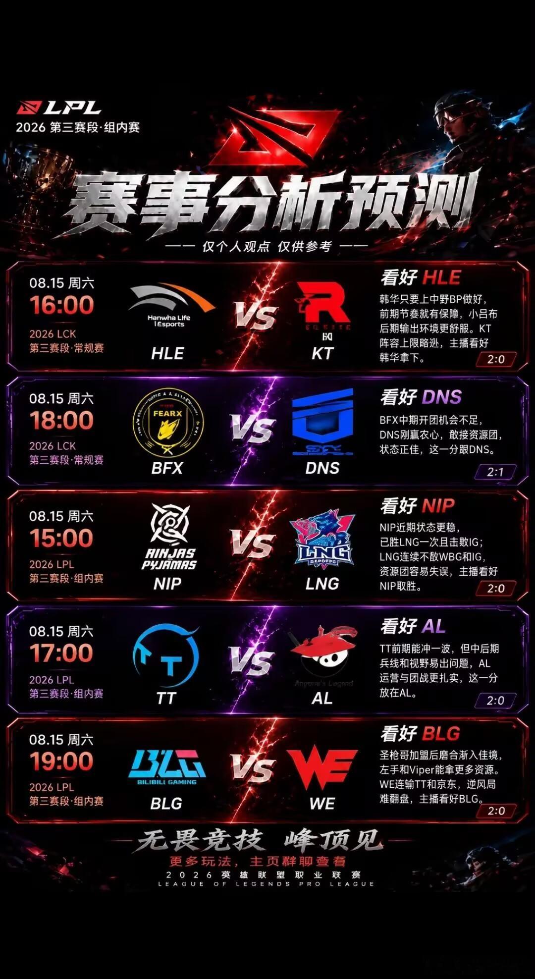 ⭐ | 今日电竞赛程 |⭐16:00   HLE   vs   KT（BO3）1