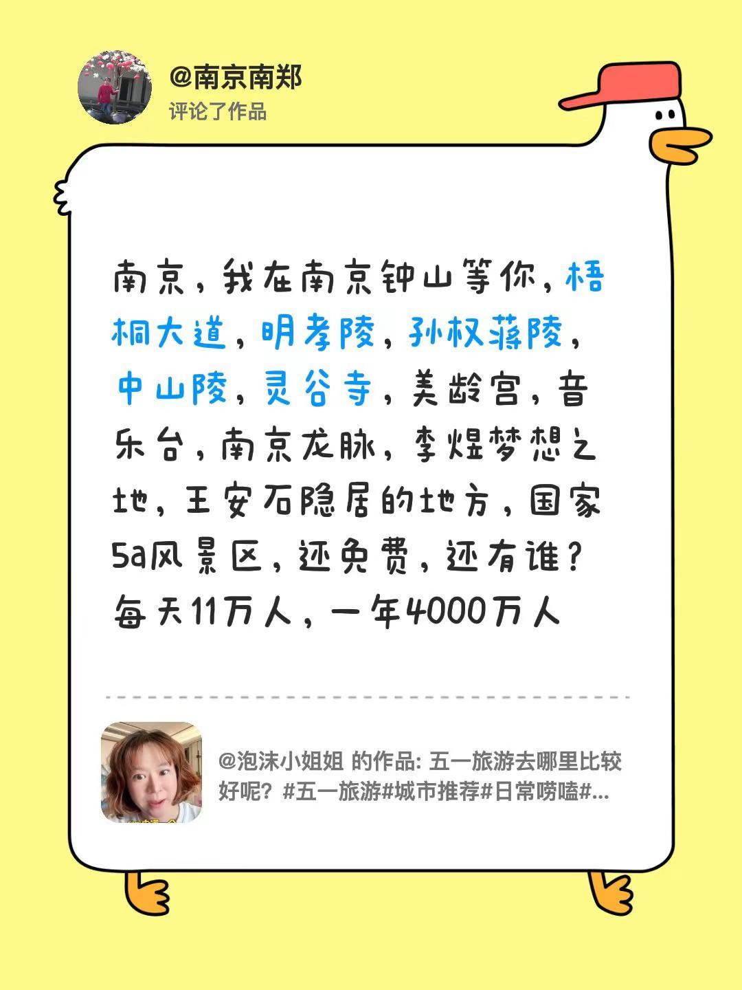 我评论了@泡沫小姐姐 的作品：南京，我在南京钟山等你，梧桐大道，明孝陵，孙权蒋陵