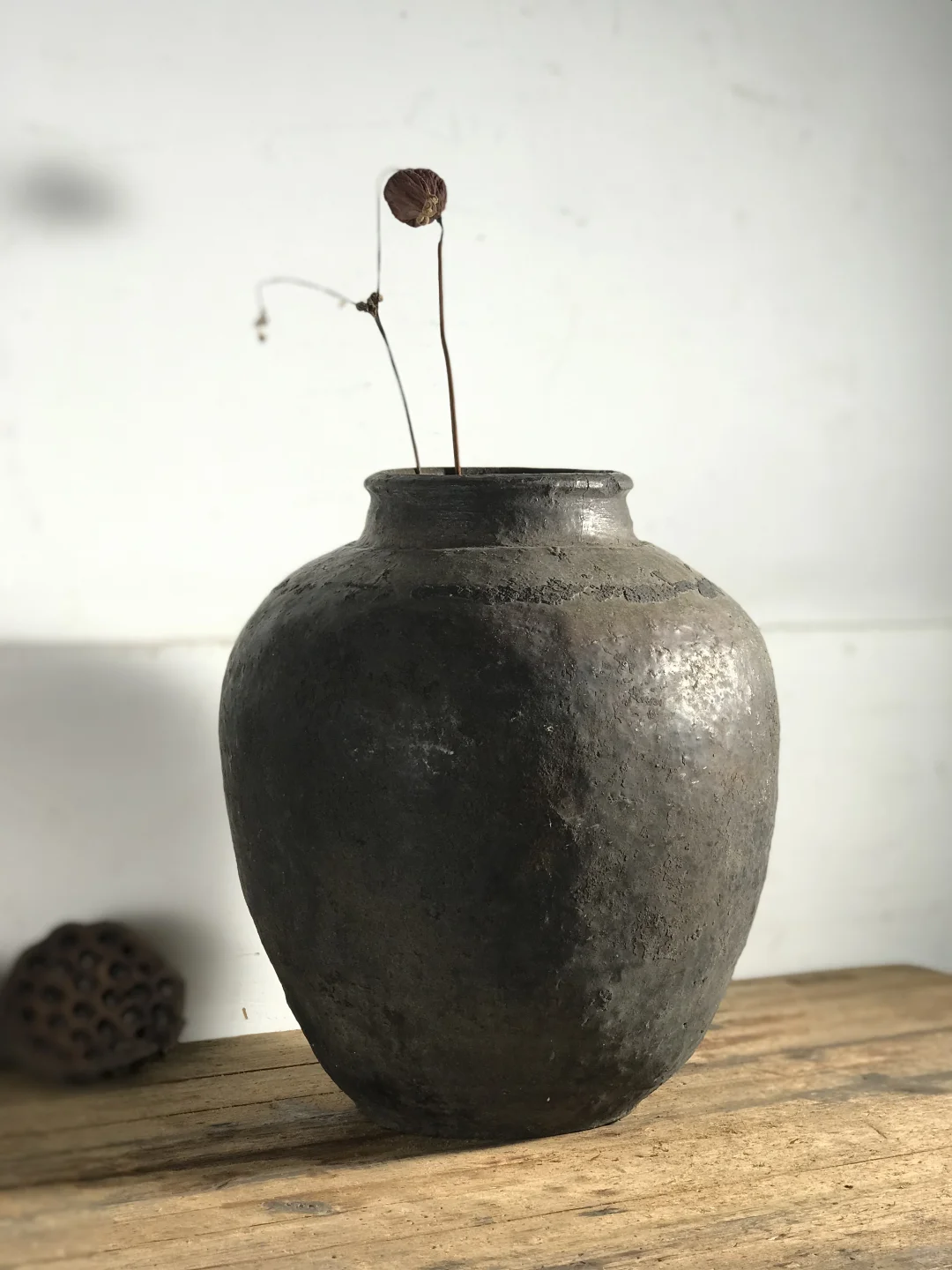 老陶罐包浆佳，插花花器；民宿茶室侘寂摆件。