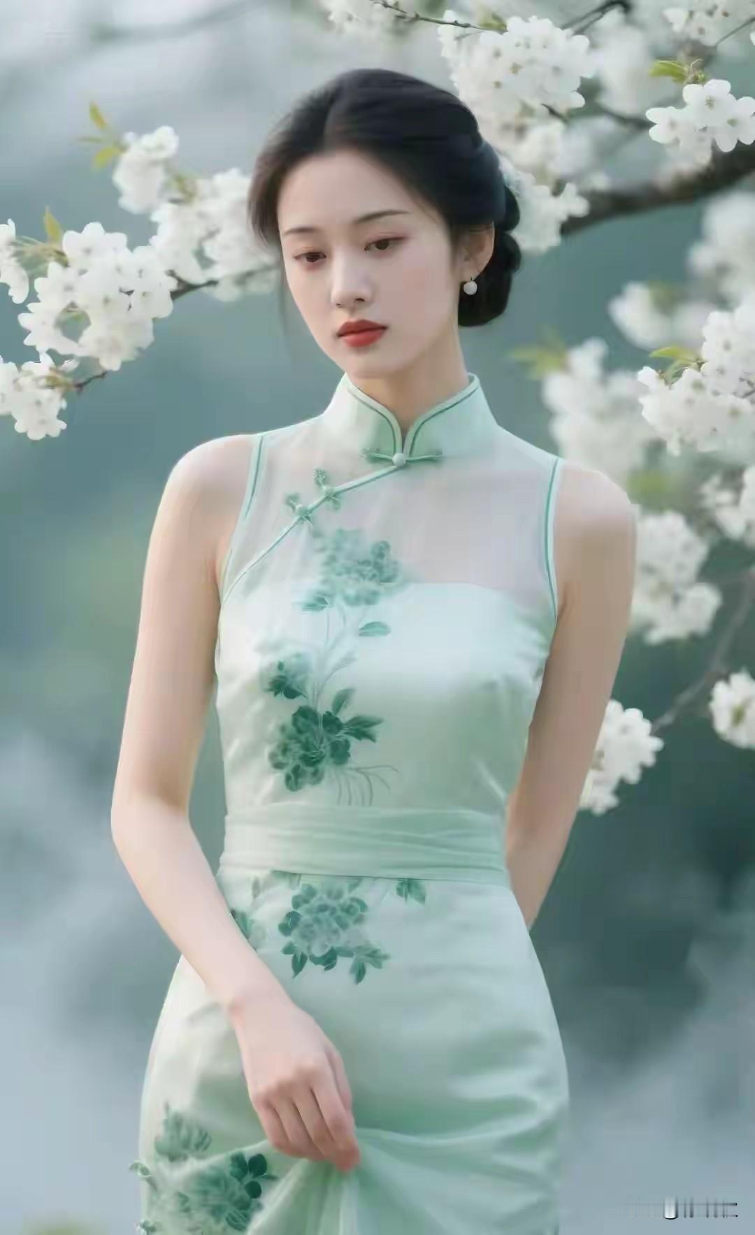 宛若天仙，旗袍美女
出水芙蓉，纤姿玉貌
亭亭玉立，明艳动人
国色天香，婀娜多姿