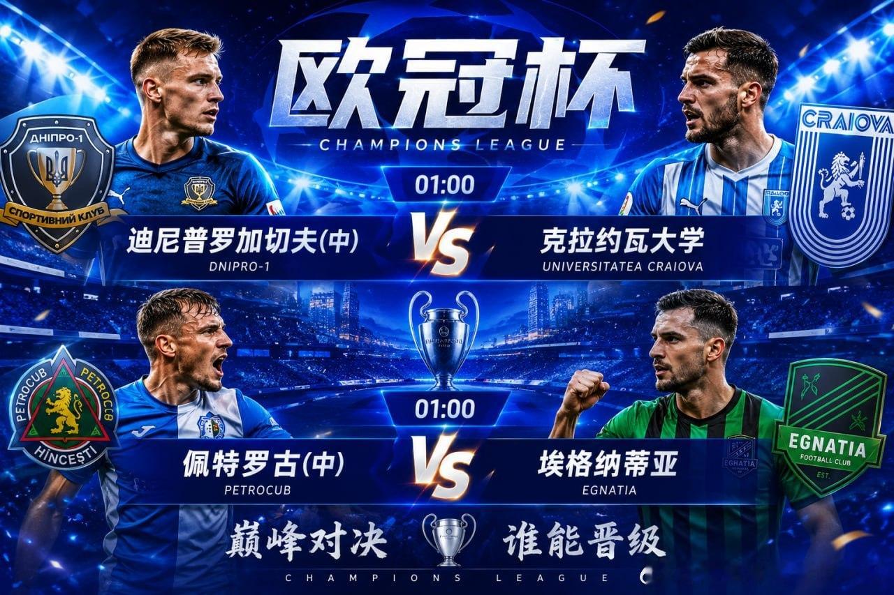 🔥 欧冠资格赛今晚开战！⚽️ 01:00迪尼普罗加切夫 🆚 克拉约瓦大学佩特