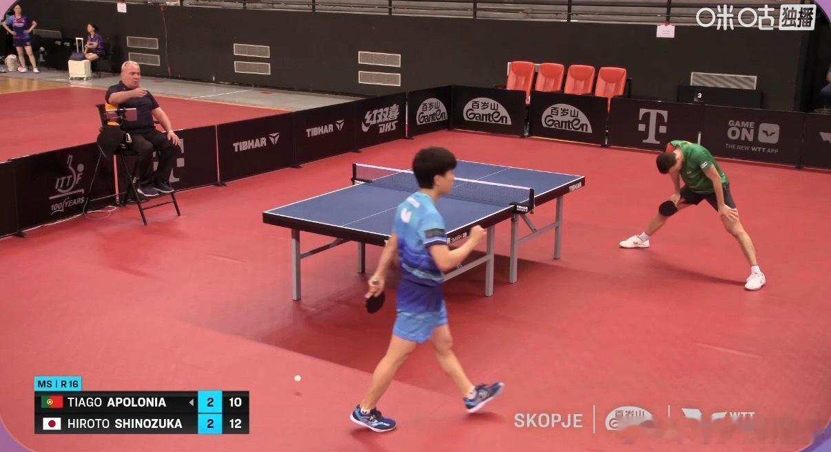 2026wtt斯科普里挑战赛男子单打16-8篠塚大登3-2阿波罗尼亚（16-14
