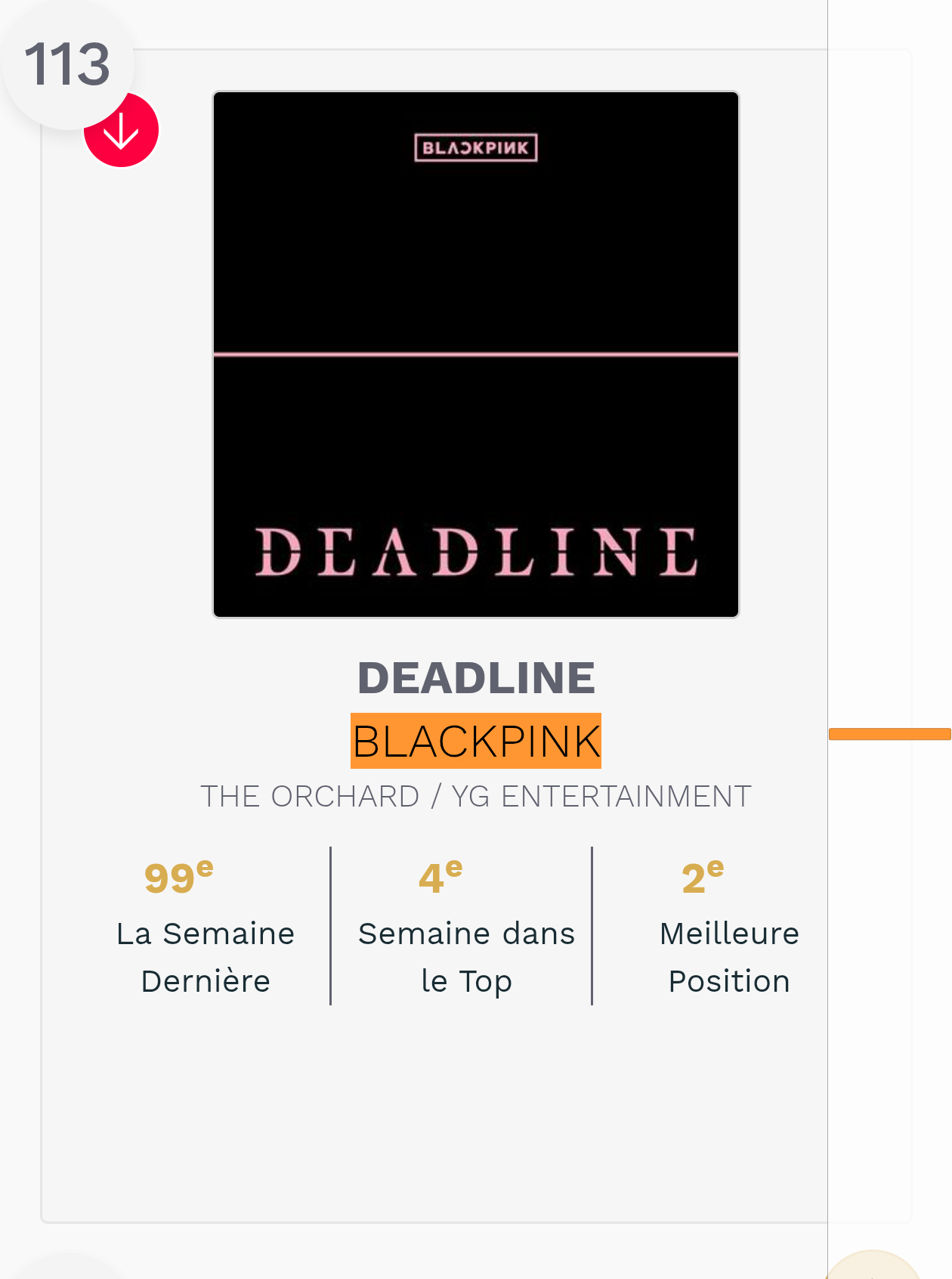 BLACKPINK 本周snep法国🇫🇷官方专辑榜113（-14）DEADL