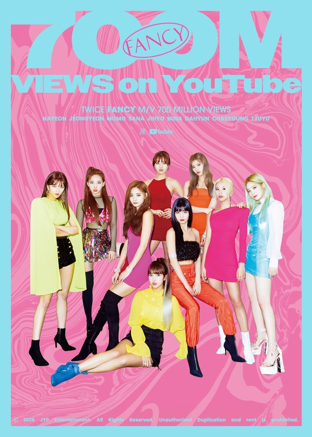 TWICE《FANCY》MV油管播放量超7亿次，组合第三首破7亿MV据韩媒报道，