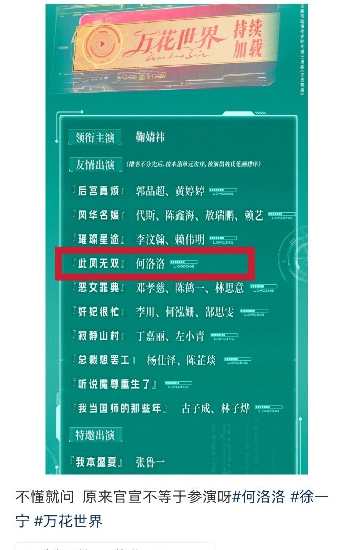 这剧组有点无语了吧，官宣不等于进组何洛洛万华世界单元角色🈚️了...王一栩在干