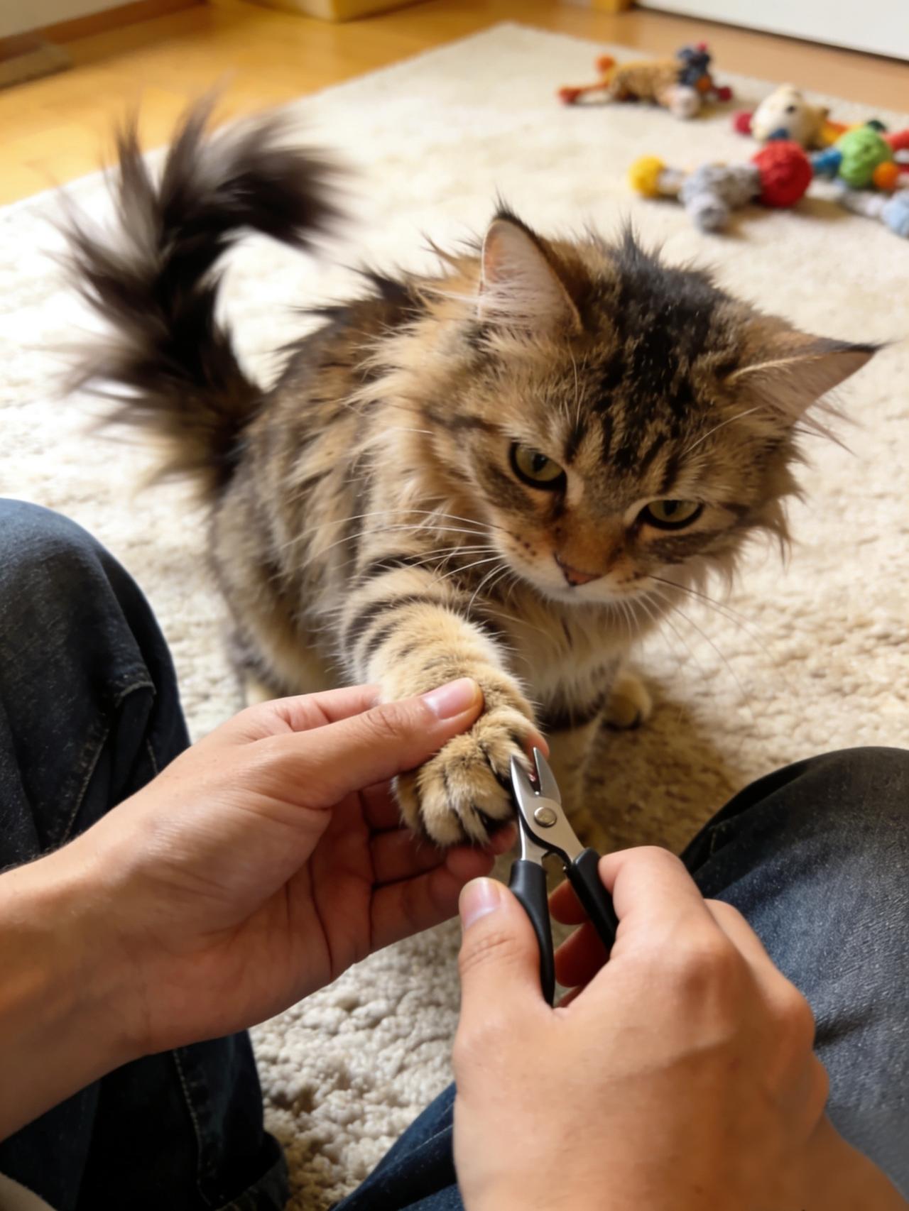 《给猫咪剪指甲的“斗智斗勇”》

给我家猫咪剪指甲简直是一场大战。每次我拿出指甲