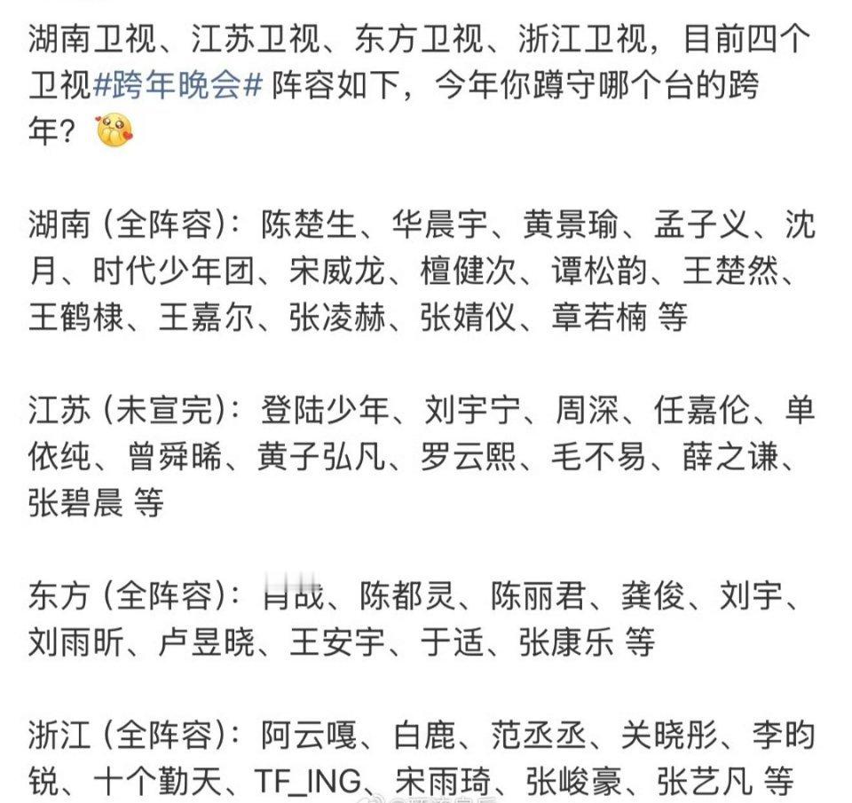 今年四大卫视的跨年演唱会，大家准备蹲守哪家？ 