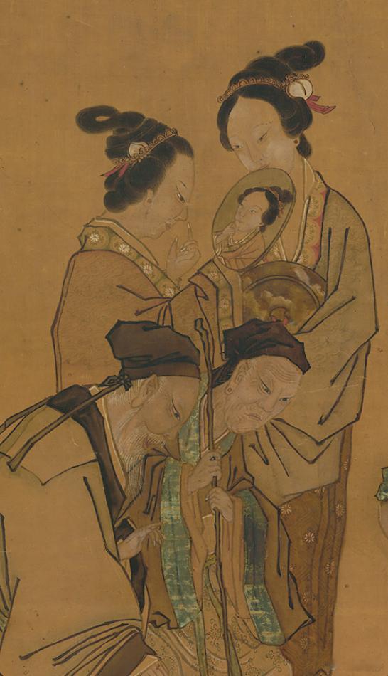 磨镜图轴，清 