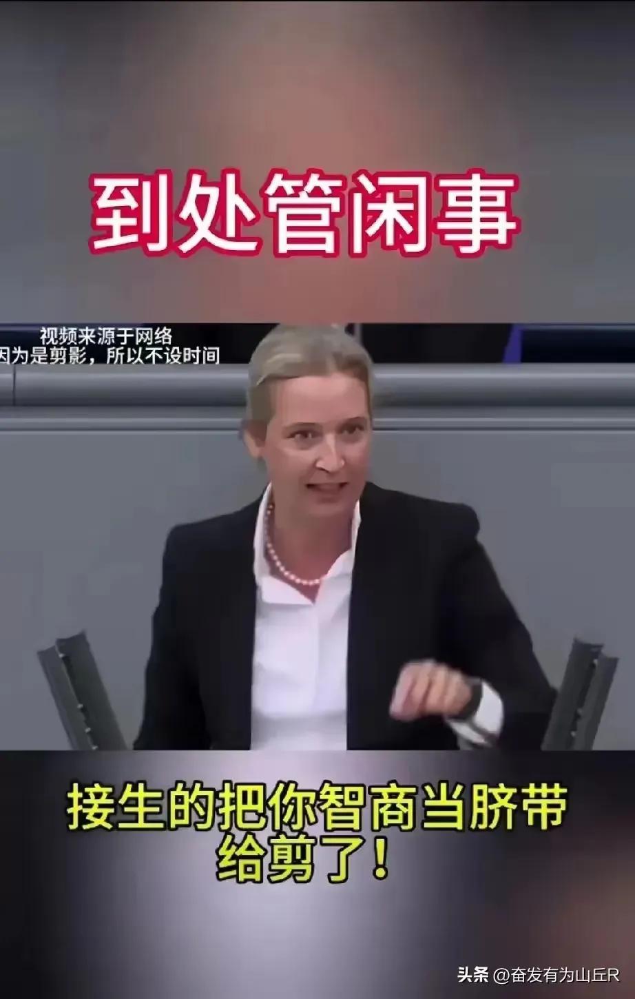 德国议员魏德尔真敢说啊！
        她当面指责总理舒尔茨没智商“接生的把你