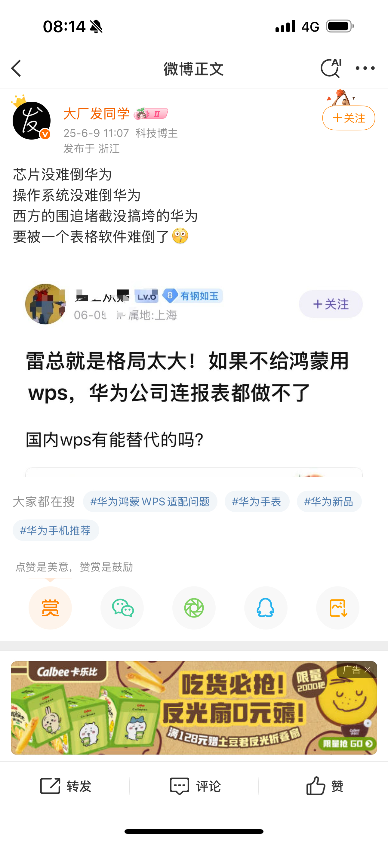 网友说，雷总格局大，如果不给鸿蒙上WPS，华为公司连报表都做不了[允悲][允悲]