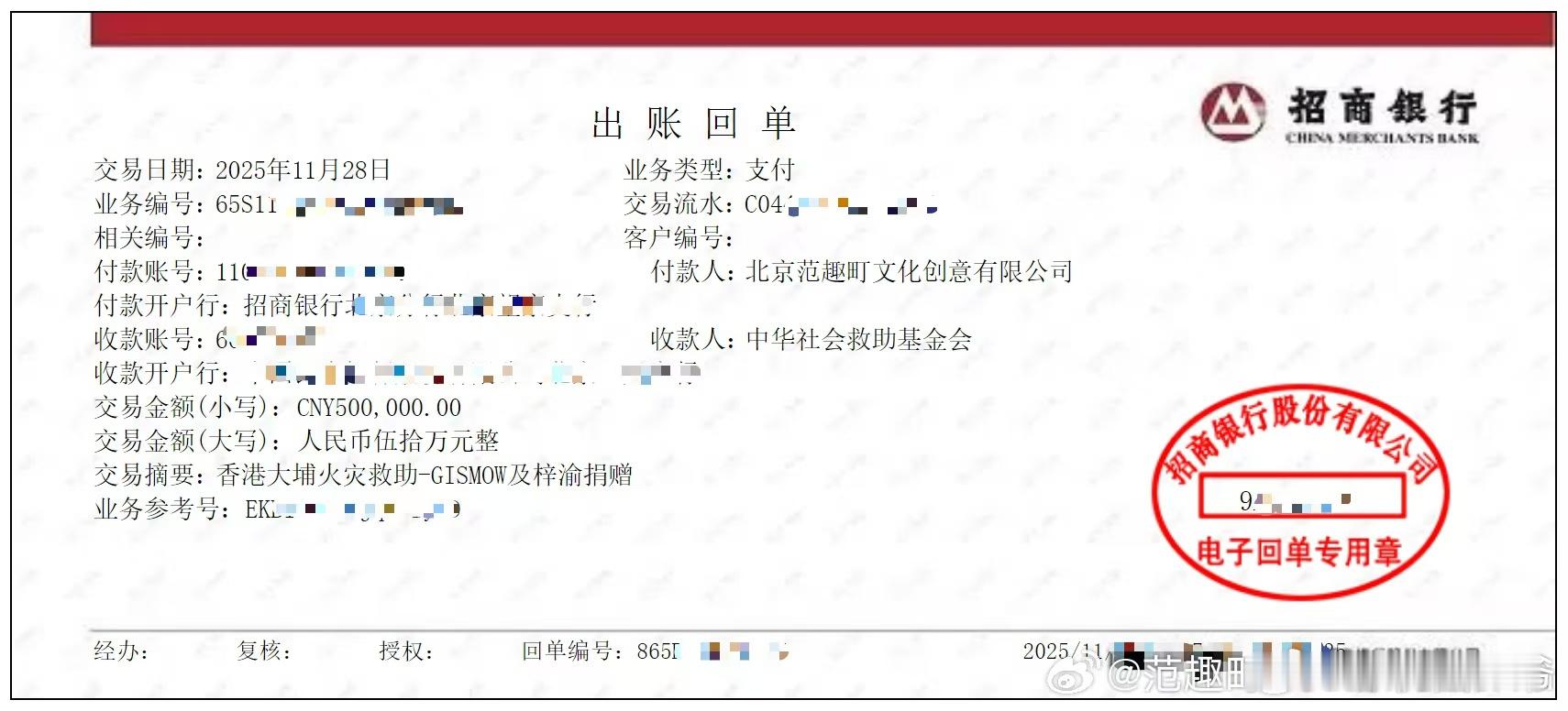 梓渝向香港捐款50万元甲方爸爸范趣町 携手梓渝向香港捐赠50万元！！！感谢甲方爸